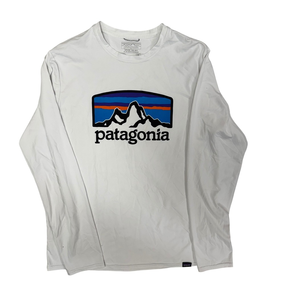 Patagonia Mens Capilene Cool Daily Graphic Long Sleeve Shirt White S
